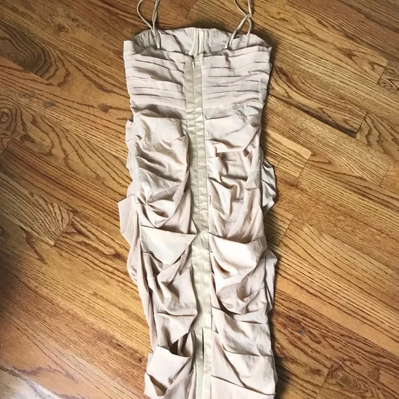 House of CB Wonmen Railea Nude Corset Ruched Midi Sheer Chiffon Dress NWT - Picture 7 of 9